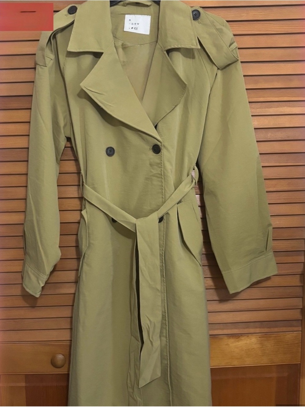 a new day Olive Green Double-Breasted Trench Coat with Belt